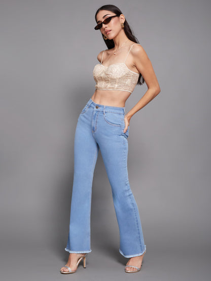 Miss Chase WomenS Wide Leg High Regular Stretchable Denim Pant (Mcss24Den13-06-187-30, Green, 30)