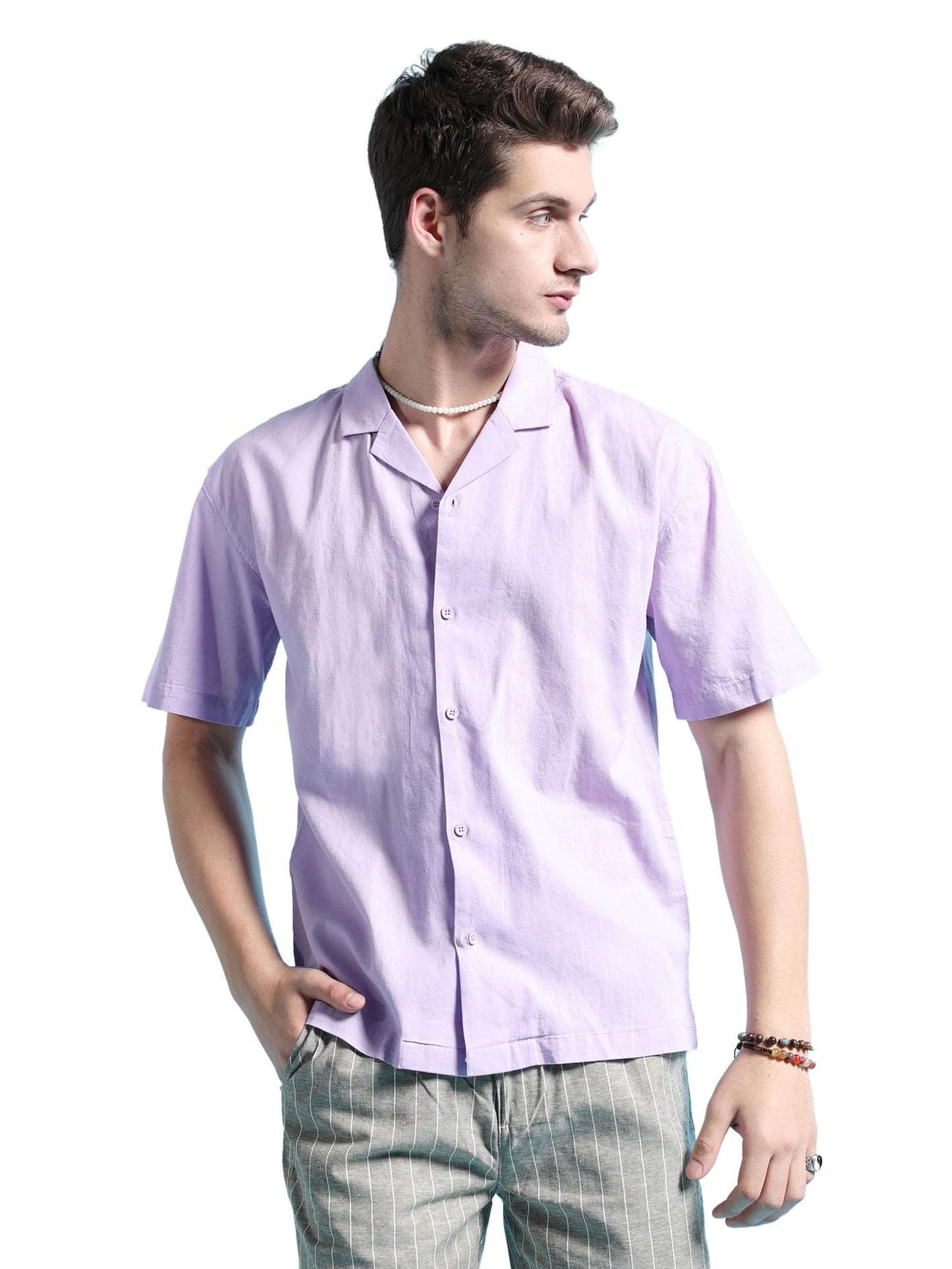 The Indian Garage Co Men Purple Solid Relaxed Fit Linen Casual Shirt