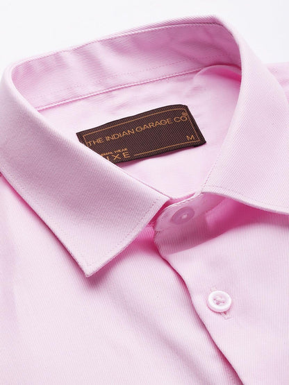 The Indian Garage Co Men Pink Solid Slim Fit Cotton Formal Shirt