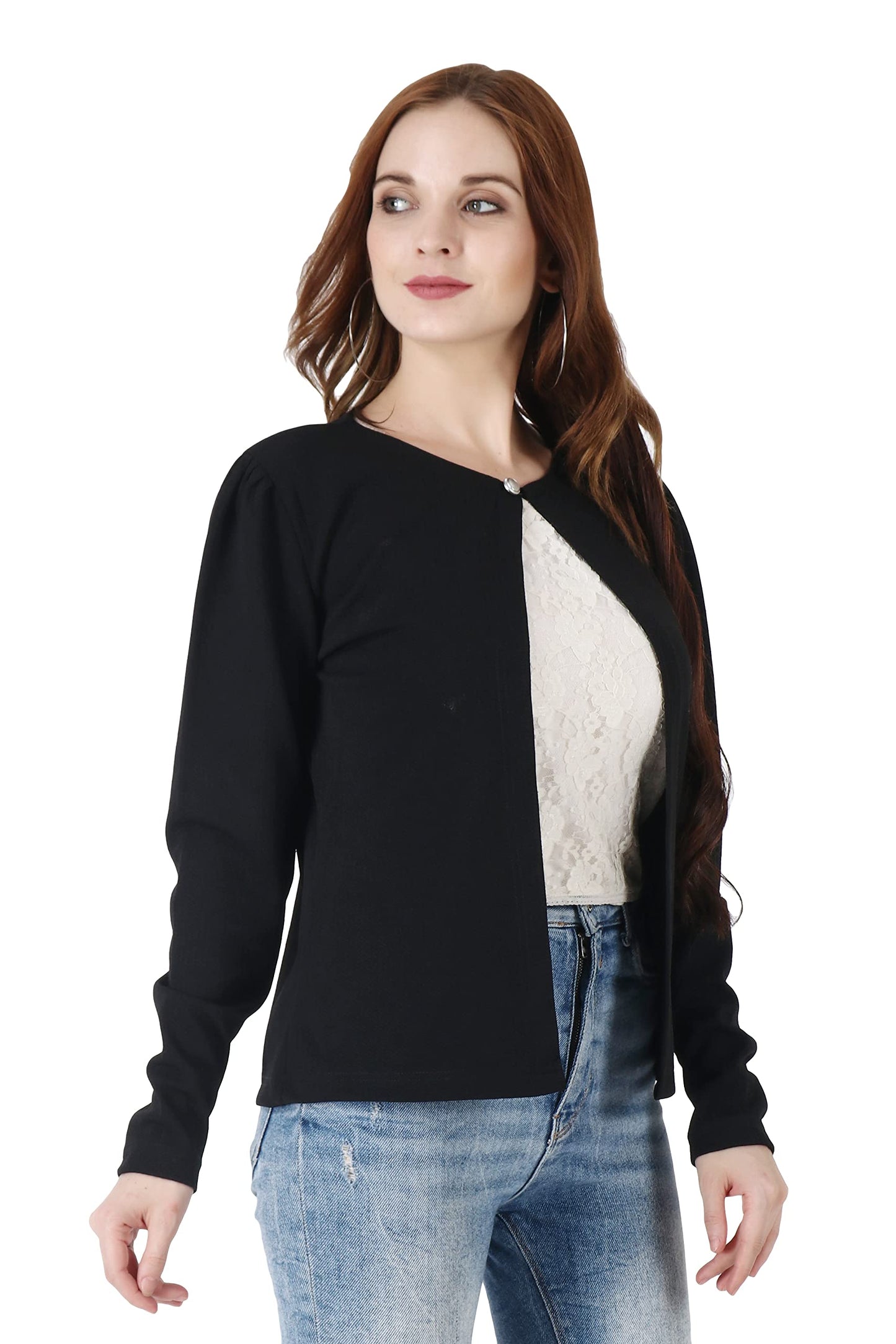 POPWINGS Women Black Regular Fit Blazer