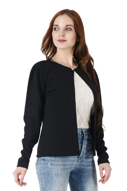 POPWINGS Women Black Regular Fit Blazer