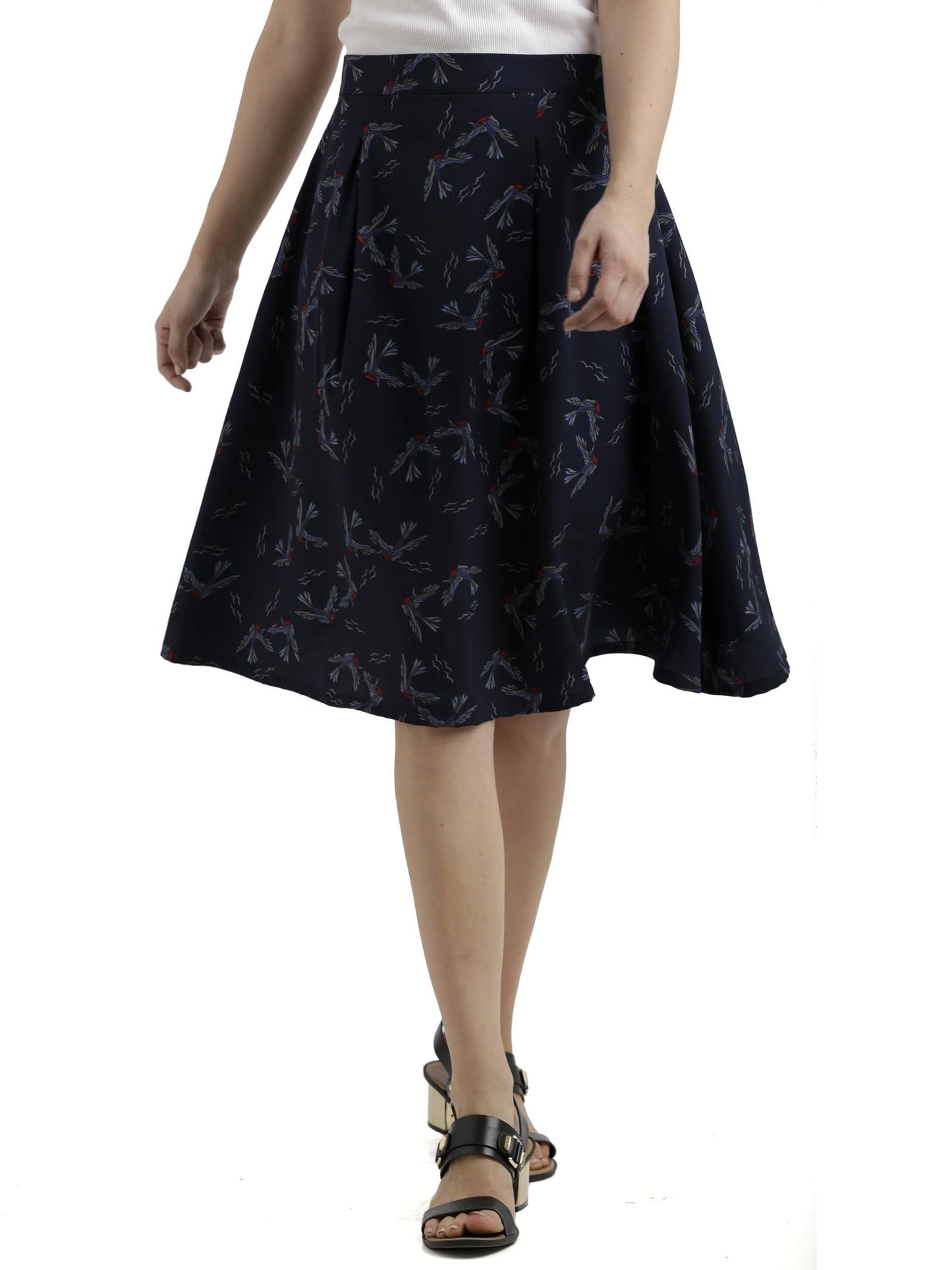 Miss Chase WomenS Crepe A-Line Skirt(Mcss18Bt05-16-178-03,Multicolor- Base Navy Blue,Small)