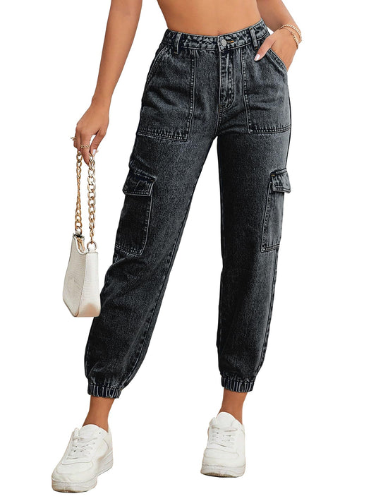 AVANOVA Black Womens Mid Rise Cotton Ankle Length Jeans For Women Jeans II Denim Cotton Jeans Pant for Women II Cargo Denim Pan