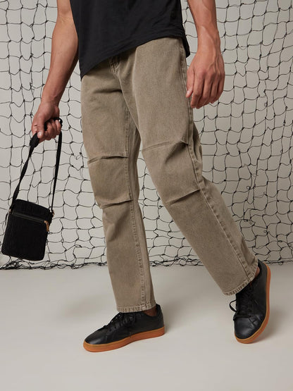 Hubberholme Men Washed Cotton Loose Fit Mid-Rise Jeans 78 Beige
