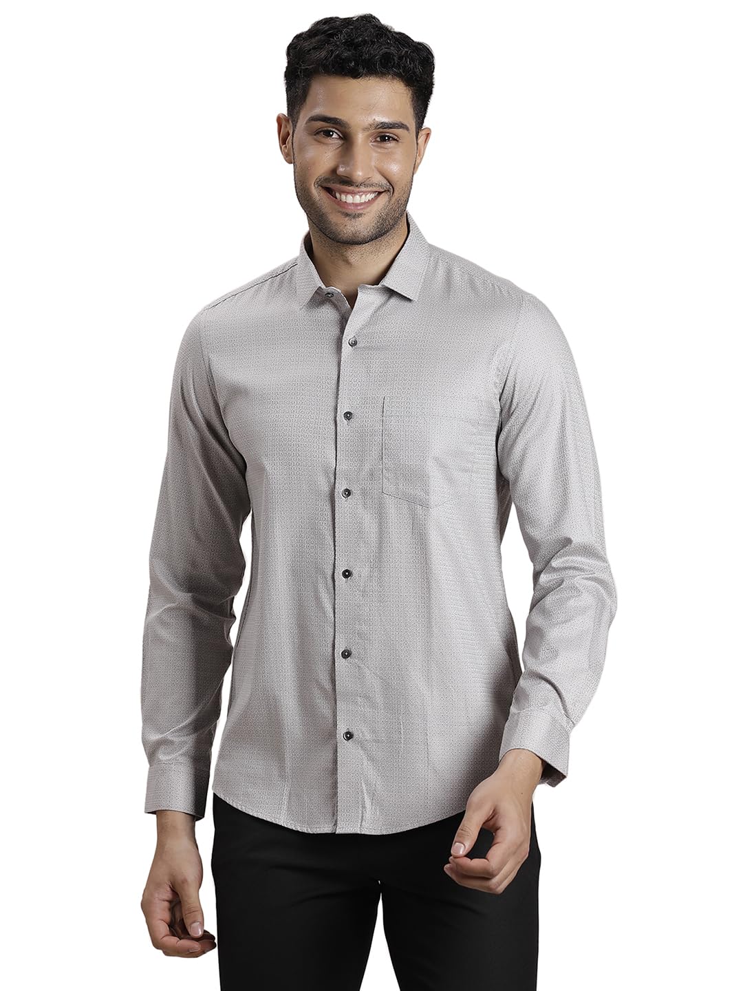 Turtle Men 100% Cotton Slim Fit Grey Formal Shirt