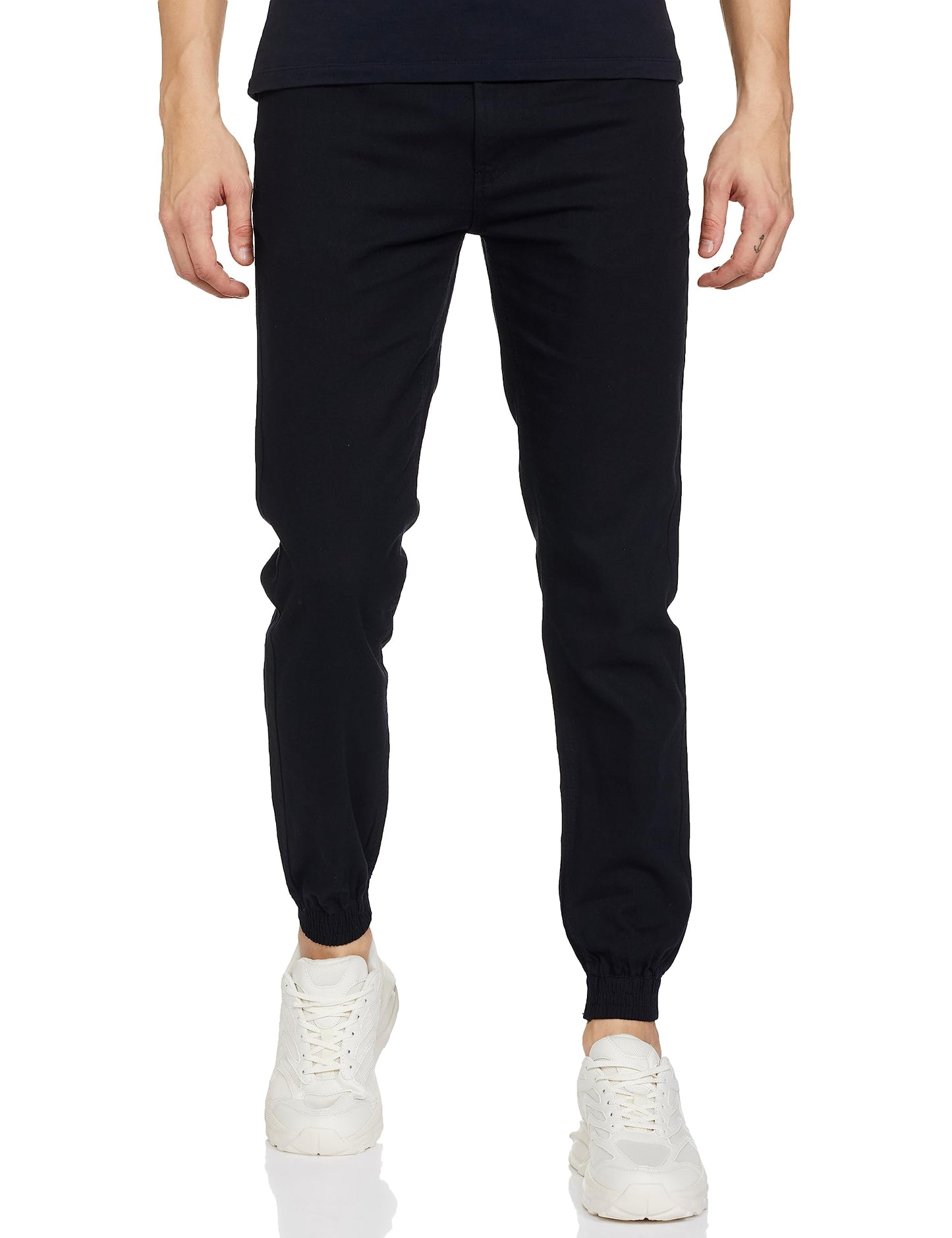 The Indian Garage Co Men Slim Fit Solid Mid-Rise Joggers Navy Blue