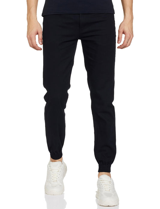 The Indian Garage Co Men Slim Fit Solid Mid-Rise Joggers Navy Blue
