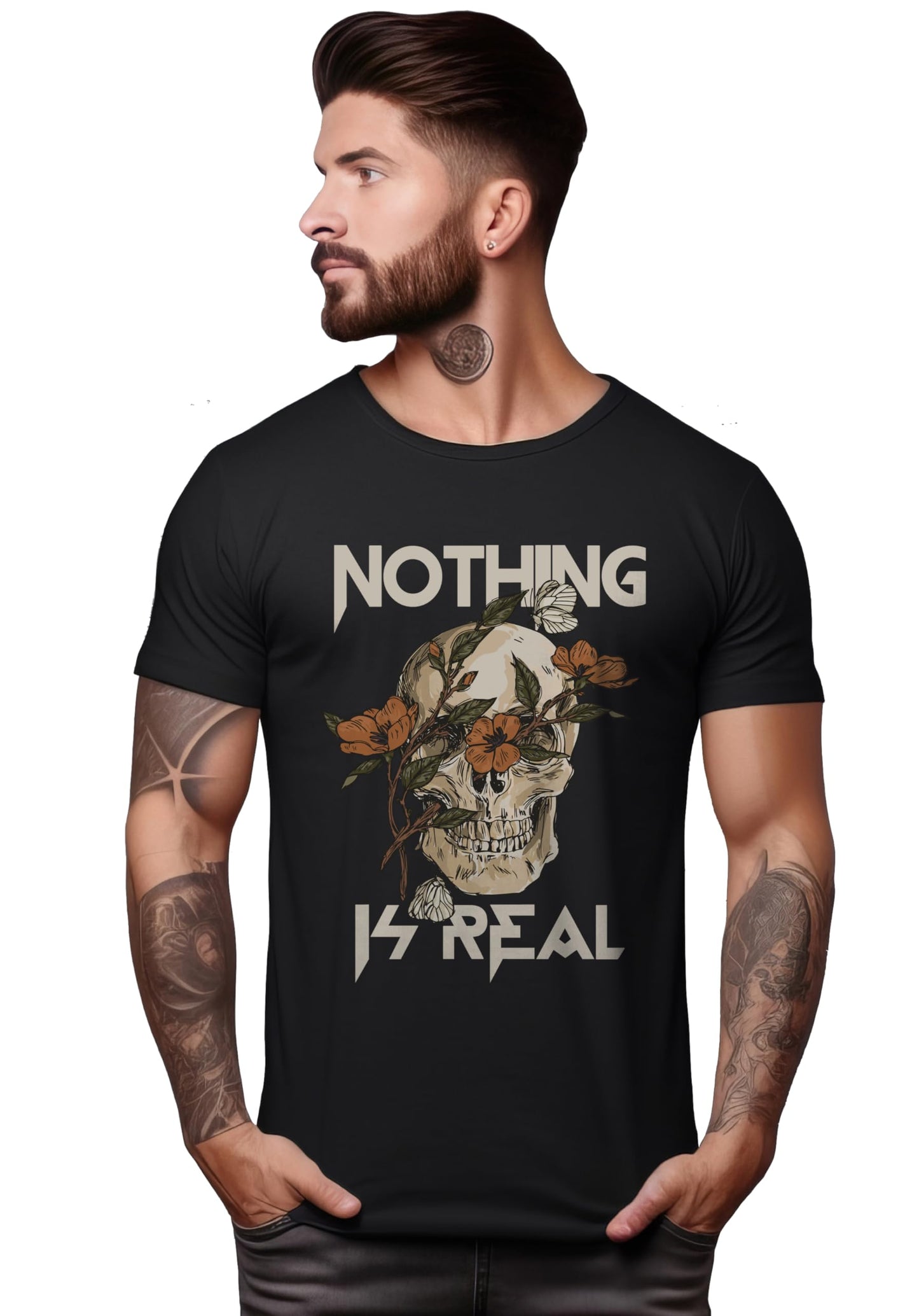 Peppyzone Mens Regular Fit T-Shirt (PZ-Skull458_Black