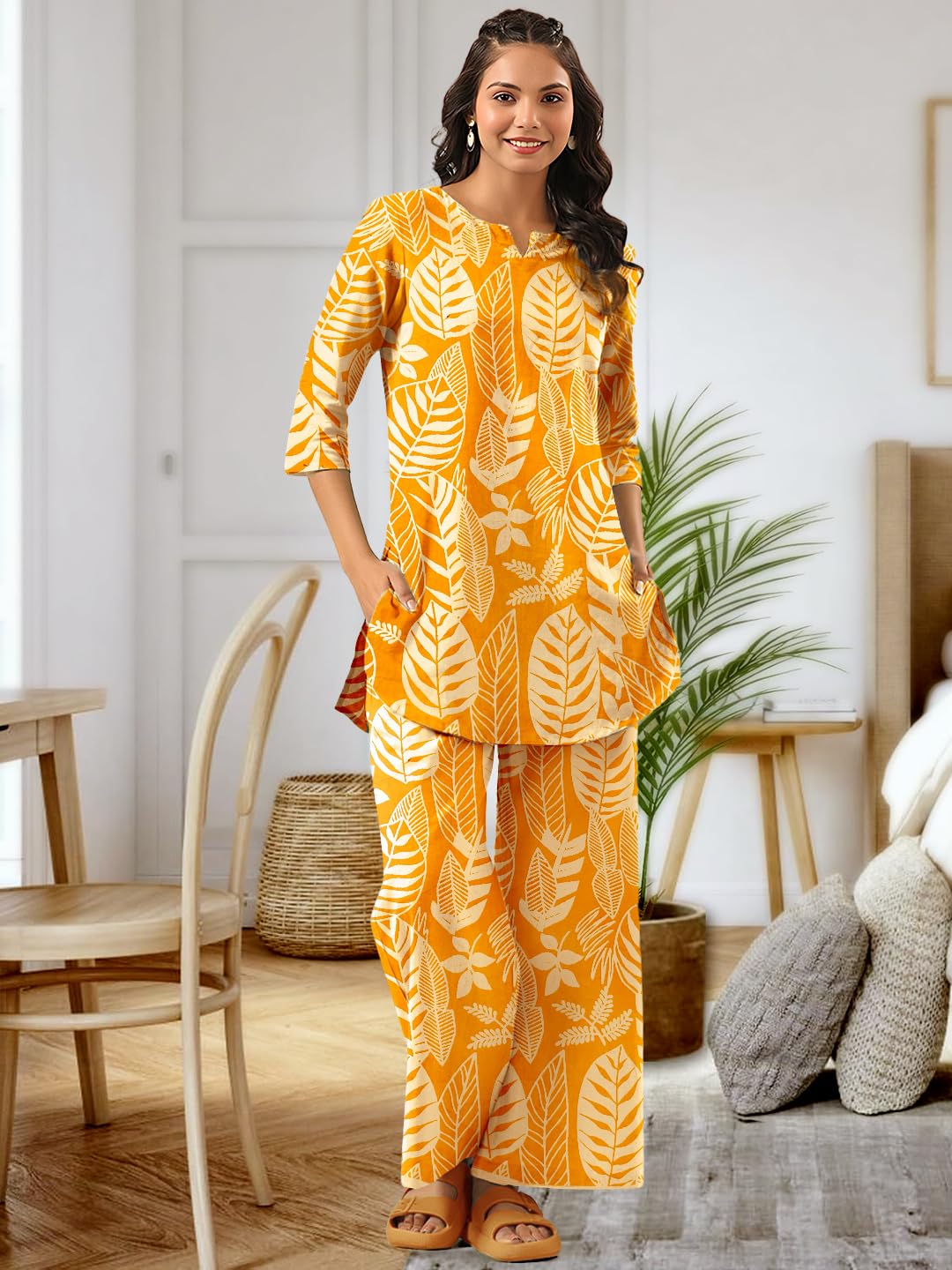 Tee Projekt Cotton Ethnic Wear Co Ord Set for Women | Co Ord Set for Women Stylish Yellow