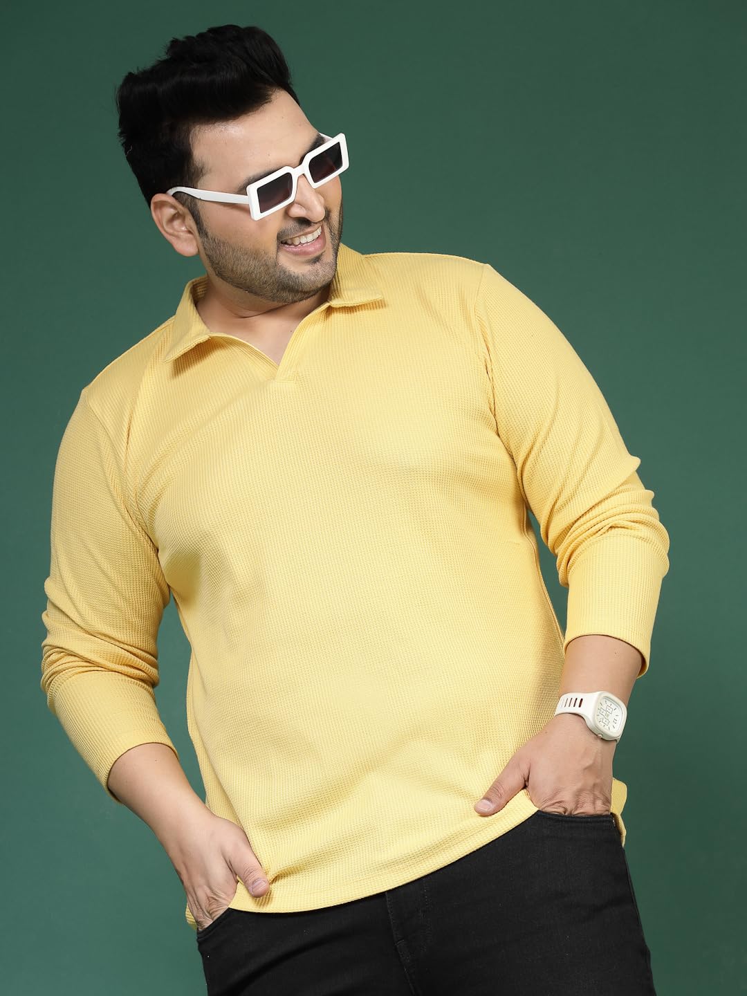 Rigo Plus Size T-Shirt for Men | Full Sleeve Plus Size T-Shirt | Casual Wear Solid T-Shirts for Man | Slim Fit, Collar T-Shirts