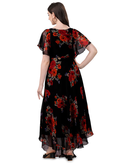 Trillmixa WomenS Georgette Floral Maxi-Length Dress(T_Flower) Black