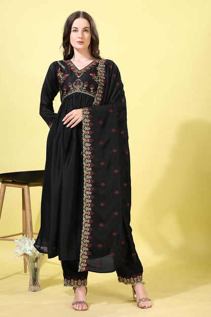 Pratham Blue WomenS Silk Embroidered Anarkali Kurta Palazzos With Dupatta |Kurta Sets For Women |Women Kurta |Women Embroidered
