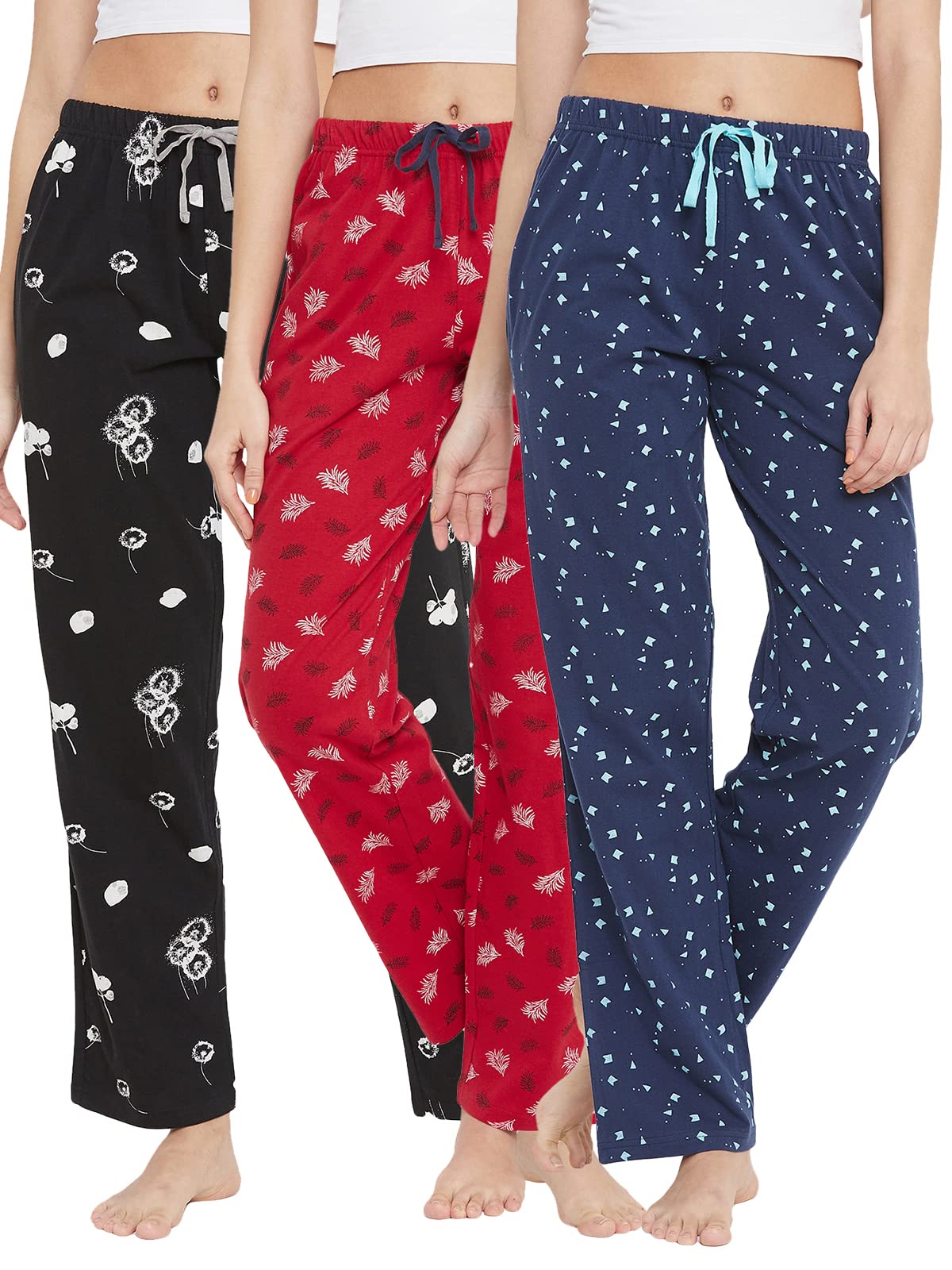 Clovia WomenS Pack Of 3 Cotton Assorted Color & Prints Pyjama (COMBOLB24_Assorted_S)