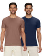 XYXX Mens Solid Regular Fit T-Shirt (XY_CR15_Tshirt_2_Brown Latte+Midnight Blue