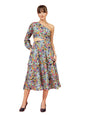 Oomph! WomenS Western & Fusion Wear Printed Crepe Dress For Women, One Shoulder, Blue - Md1068
