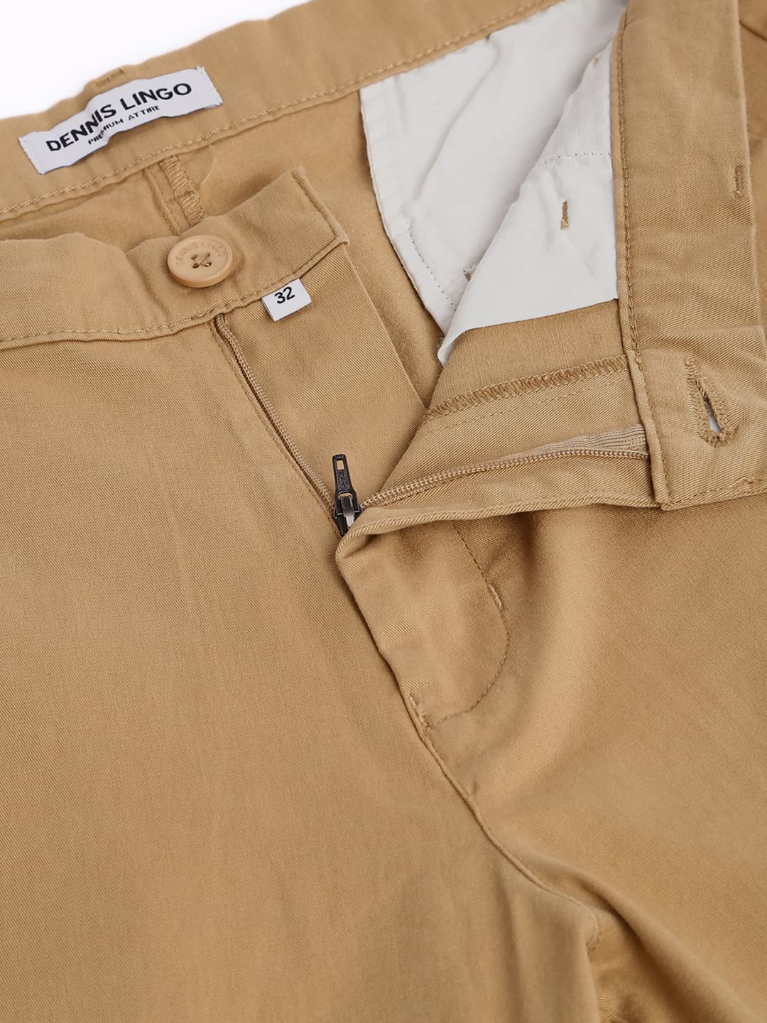 Dennis Lingo Solid Cotton Mens Casual Trouser, Tapered Fit, Mid Rise, Stretchable Ankle Length Chino Trousers Dark Khaki