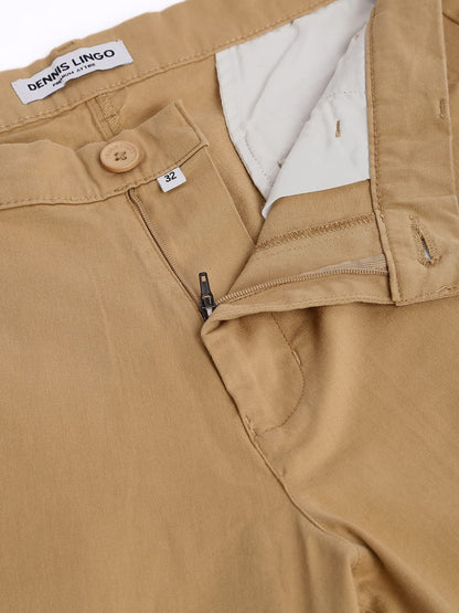 Dennis Lingo Solid Cotton Mens Casual Trouser, Tapered Fit, Mid Rise, Stretchable Ankle Length Chino Trousers Dark Khaki