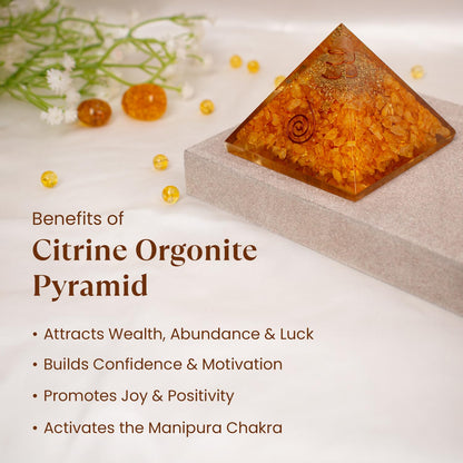 Astrotalk Citrine Crystal Resin Pyramid | Prosperity & Success Orgonite Pyramid for Healing & Positivity | Vastu Items for Home Decor | Office Table Decoration Items | Gift for Man & Woman