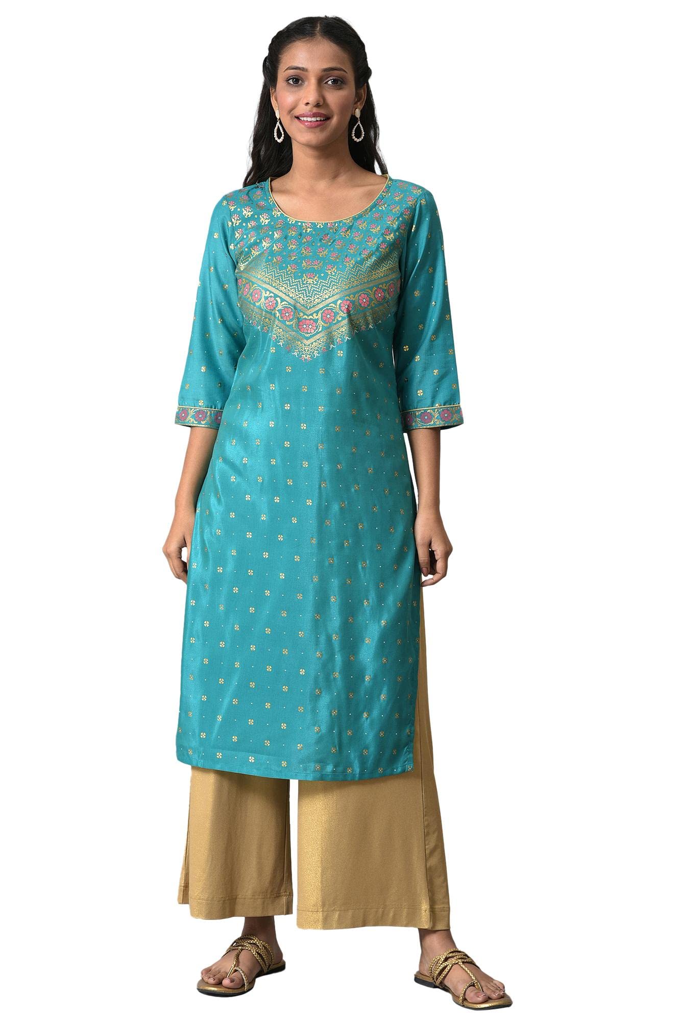 Aurelia Women Teal Floral Printed Kurta (23AUA14114-503821-2XL)