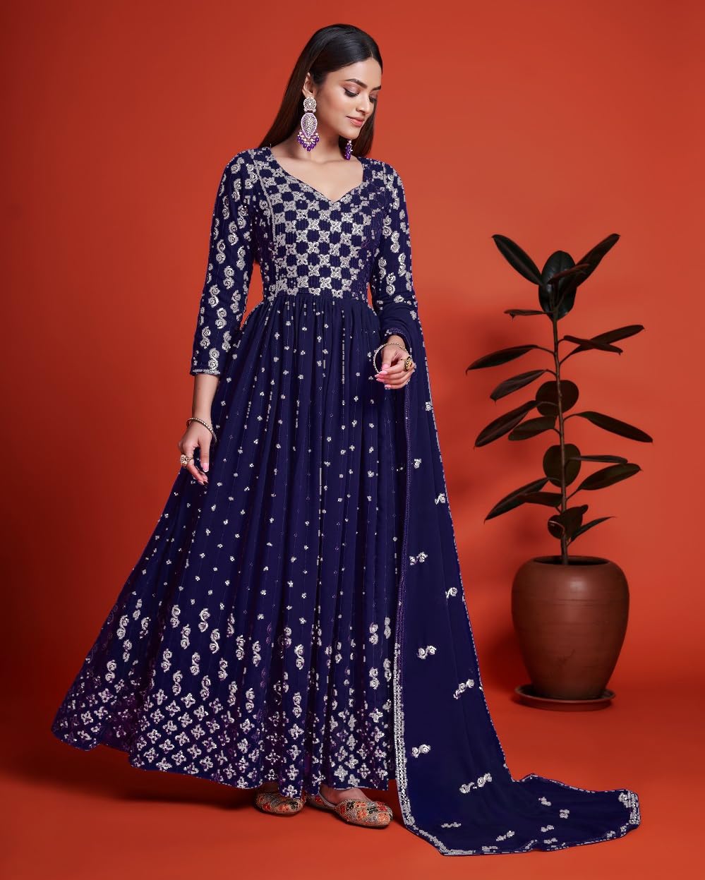 Fashion Basket Women'S Anarakali Kurta With Dupatta Set (Blue)