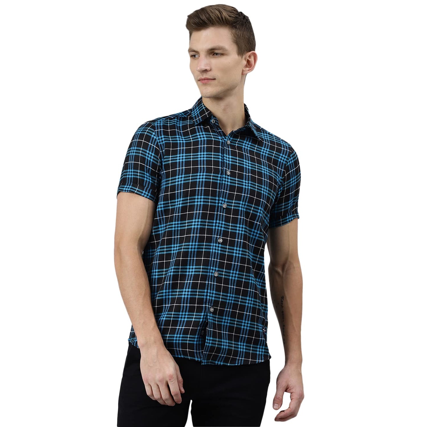 Thomas Scott Short Sleeve Checkered Slim Fit Shirts for Mens