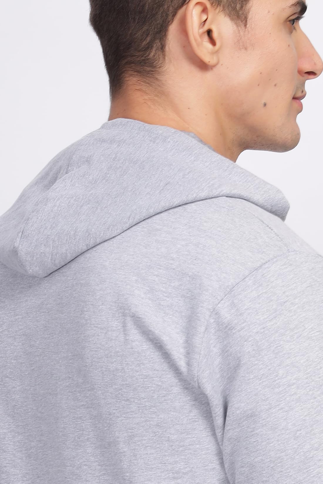 ADRO Men's Cotton Neck Hooded Sweatshirt (ZHH-24-PLN-GR_Grey