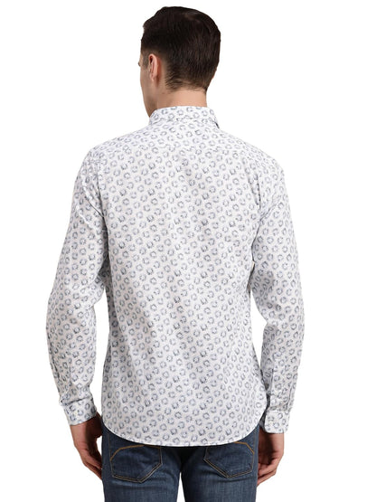 Turtle Men 100% Cotton White Printed Slim Fit Casual Shirt