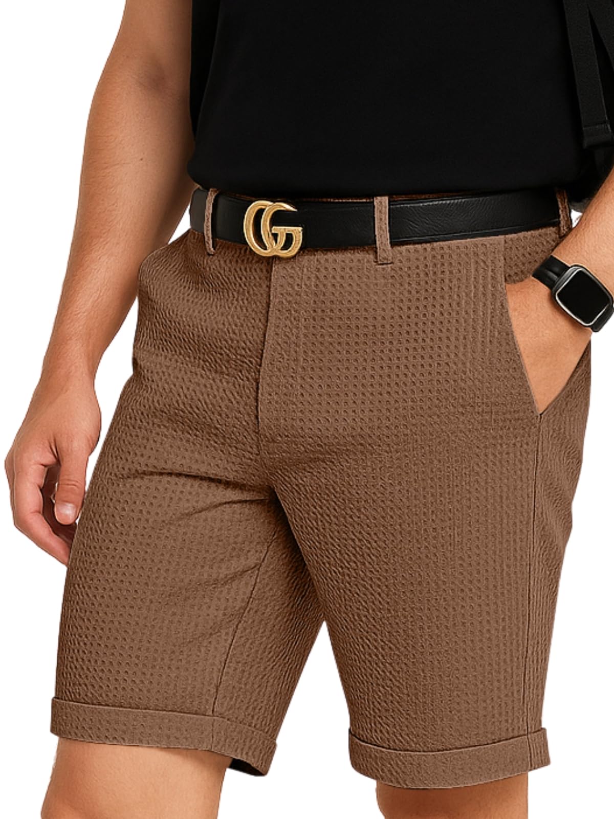 Greciilooks Casual Men Shorts | Rich Regular Fit Solid Short With Side Pockets | Relaxed Fit Half Pants | Mid Rise Waist Brown