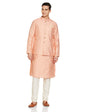 Manyavar Peach Art Silk Self Design Celebration Kurta Jacket Set With Mandarin Collar
