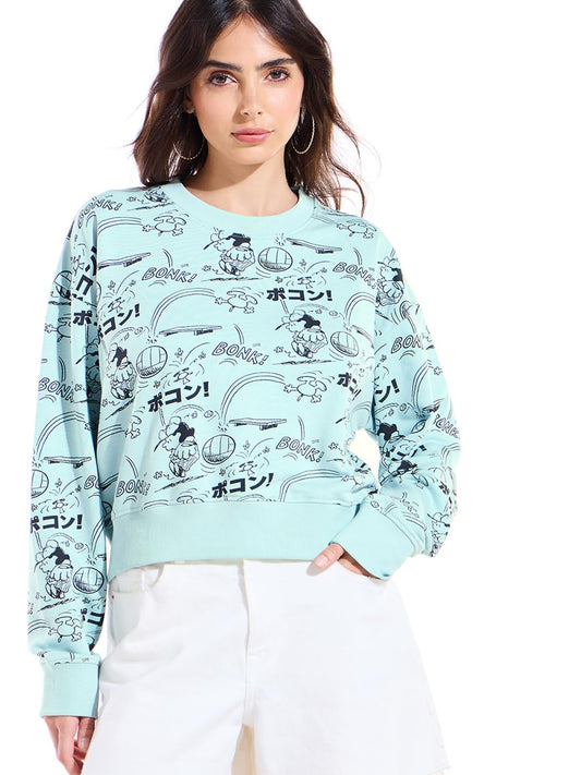 Bewakoof WomenS Aop Oversized Fit Full Sleeve Round Neck Polycotton Sweatshirt_640985_Green_Xl