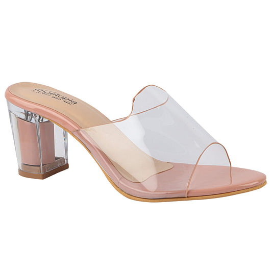 Shoetopia Womens/Girls Pink Transparent Solid Block Heels