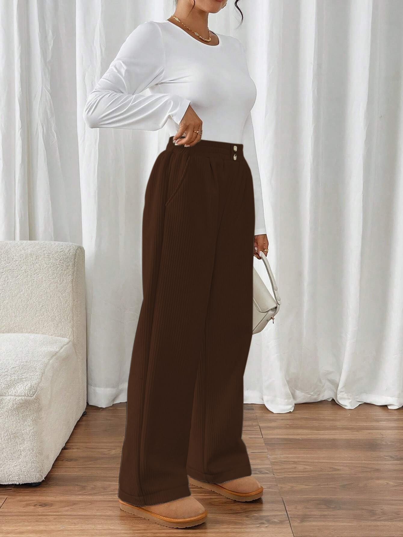 SMOWKLY Authentics Womens Trendy Casual Cotton Blends Stretchable Baggy Loose Trouser with Pockets || High Rise Elastic Waist G