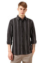 Dennis Lingo Men Black 100% Cotton Full Sleeve Spread Collar Stripes Shirts