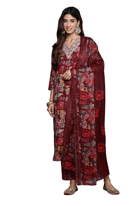 Varanga WomenS V-Neck Straight Kurta Set With Pants & Dupatta  Chic Ethnic Wear For Weddings, Festivals & Special Occasions (Sss