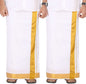 Prakasam Cotton Solid White Double Layer Dhoti With Golden Jari Border Dhoti For Mens (1.26 X 3.60 Meter) 2 Inch Jari Border (8