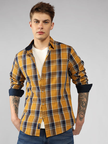 Dennis Lingo MenS | Yellow | Checks | Regular Collar | Full Sleeve | Relaxed | Casual Shirt