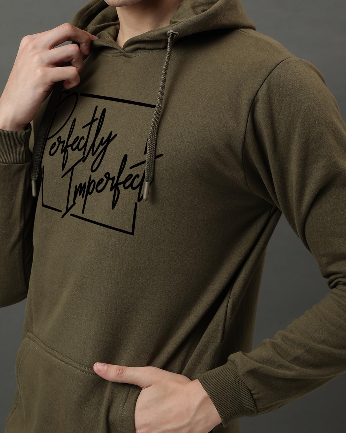 ADRO Mens Cotton Neck Hooded Sweatshirt (H24-FECT-OL_Olive