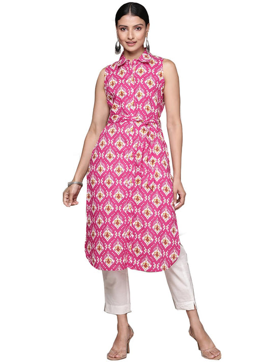 anubhutee Women's Pure Cotton Ethnic Motifs Printed Fuchsia Straight Kurta