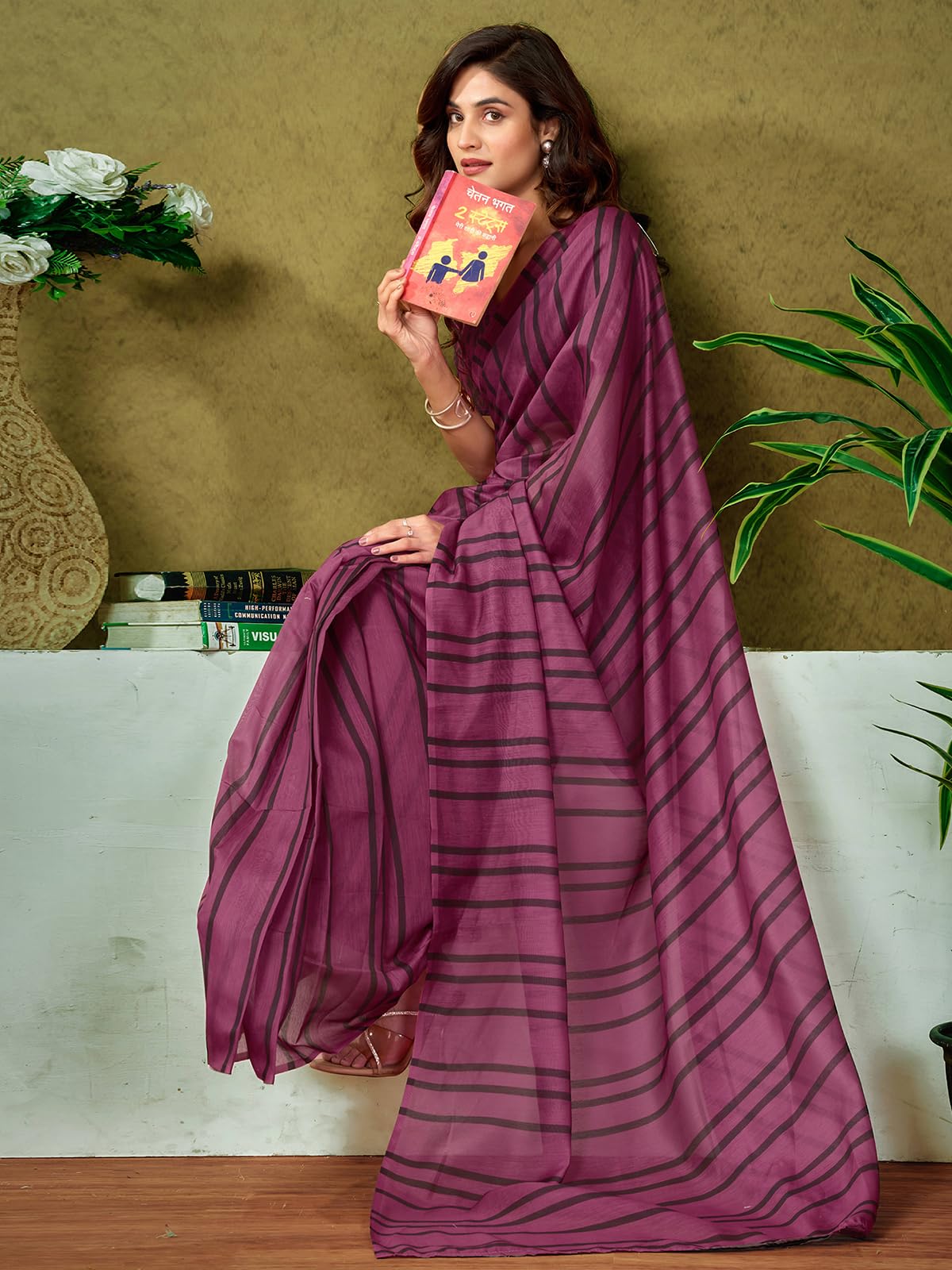 Satrani WomenS Chanderi Cotton Printed Ready To Wear One Minute Pre Pleated Readymade Saree With Unstitched Blouse Piece (32Rs3