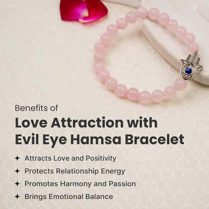 Astrotalk Love Attraction with Evil Eye Hamsa Bracelet | Rose quartz bracelet for women| Evil eye bracelet | Bracelets for Men and Women | Certificate of Authenticity | Valentine Gift for Girlfriend