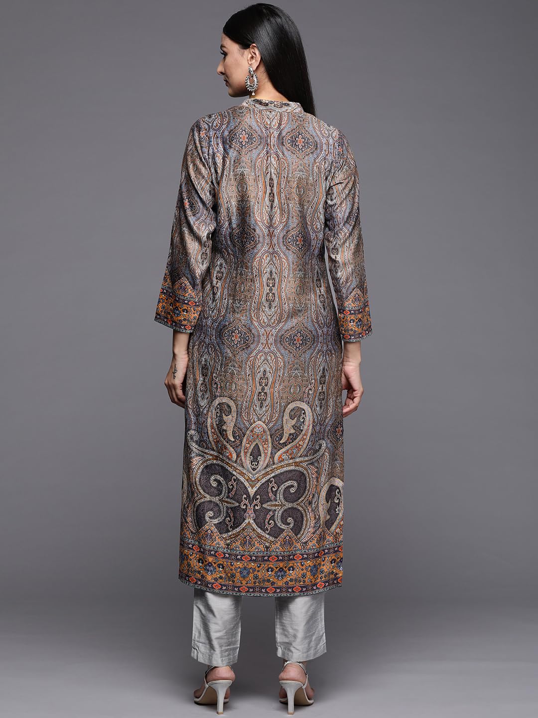Libas WomenS Velvet Printed Straight Kurta (24185_Multi Black