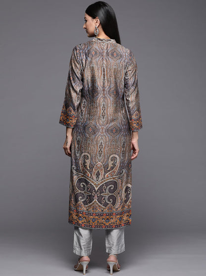 Libas WomenS Velvet Printed Straight Kurta (24185_Multi Black