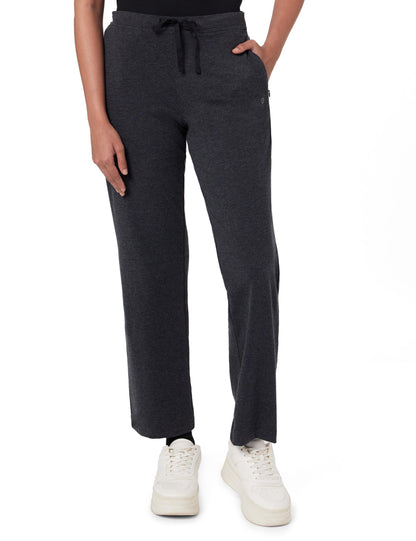 Enamor Essentials Womens Mid Rise Slim Fit Straight Leg Breathable Stretch Cotton Lounge Pants with Drawstring and Invisible Zip