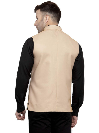 WINTAGE Mens Poly Cotton Festive and Casual Nehru Jacket Vest Waistcoat : Beige, X-Small
