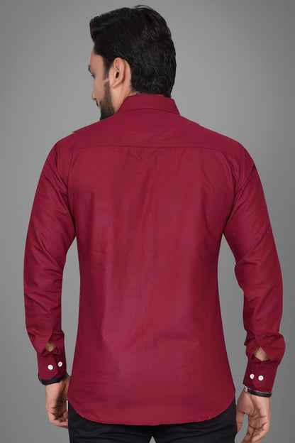 Besix MenS Cotton Blend Solid Shirt With Spread Collared Full Sleeve Button Closure Curved Hem Straight Length And One Pocket |