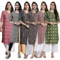 Pinkmint WomenS Crepe Kurti Round Neck Straight Kurti For Women Comfortable Kurti Regular Wear Kurti For WomenS (Pack Of 6)
