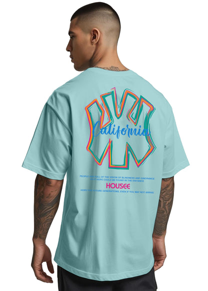 Peppyzone Mens Oversized Fit T-Shirt (PZ-OST-Trendy42_Sky Blue