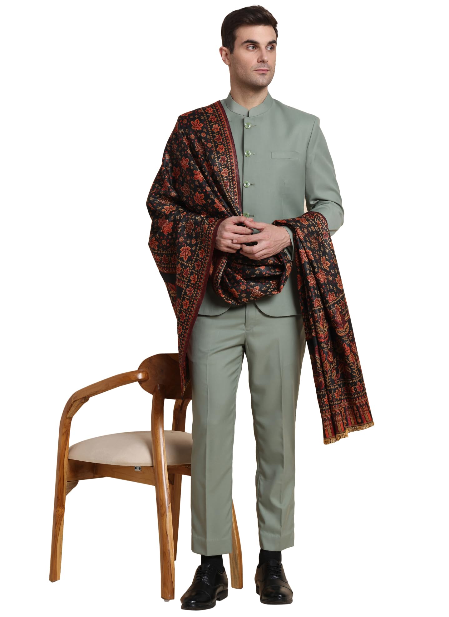 Weavers Villa Mens Acro Wool Blend Shawl - Handloom Woven Kullu Pattern - Stoles for Men - Gents Shawls - Soft & Warm Wrap - Id