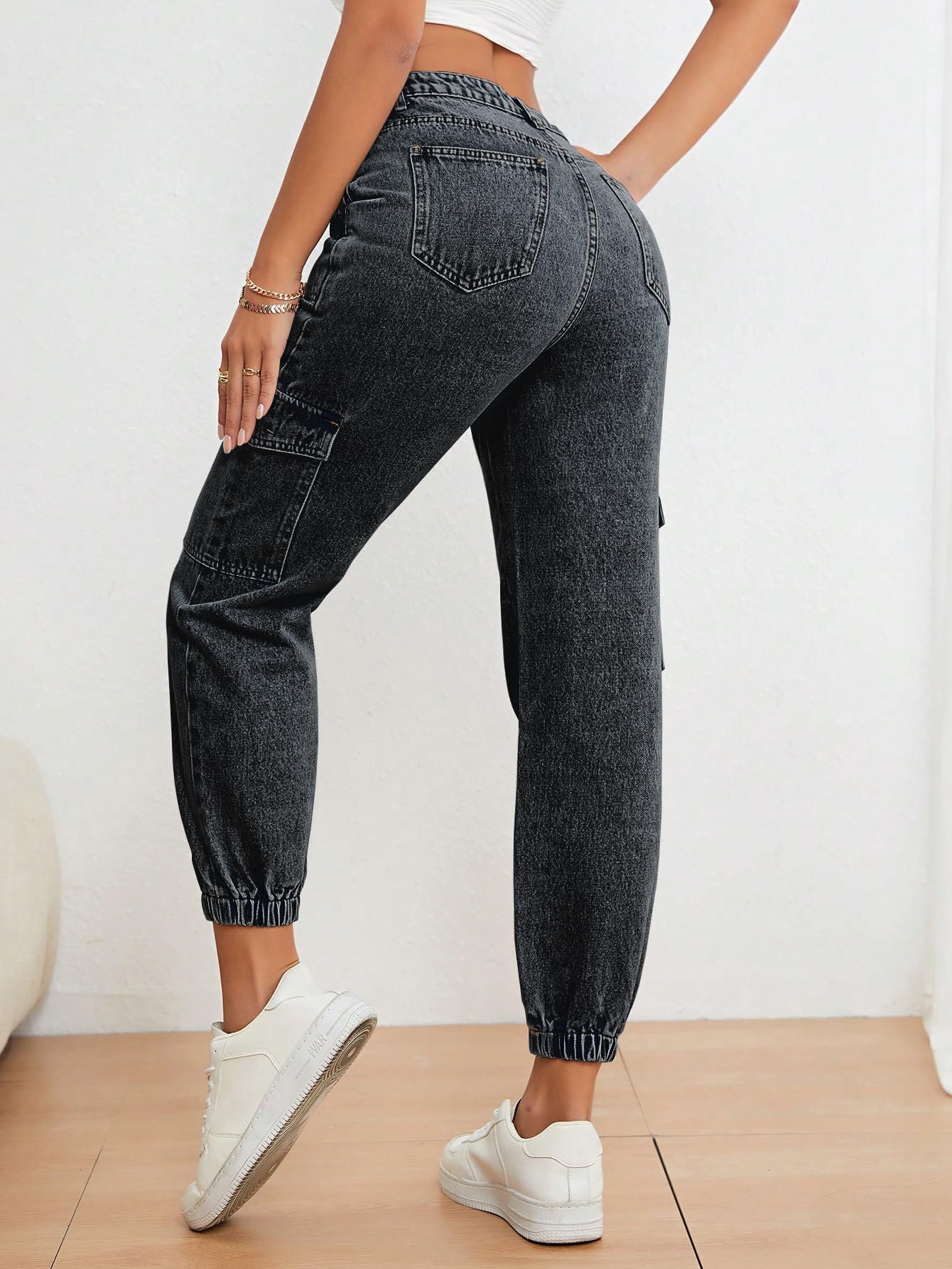 AVANOVA Black Womens Mid Rise Cotton Ankle Length Jeans For Women Jeans II Denim Cotton Jeans Pant for Women II Cargo Denim Pan