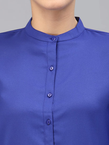 Style Quotient Women Solid Cobalt Blue Polyester Formal Shirt
